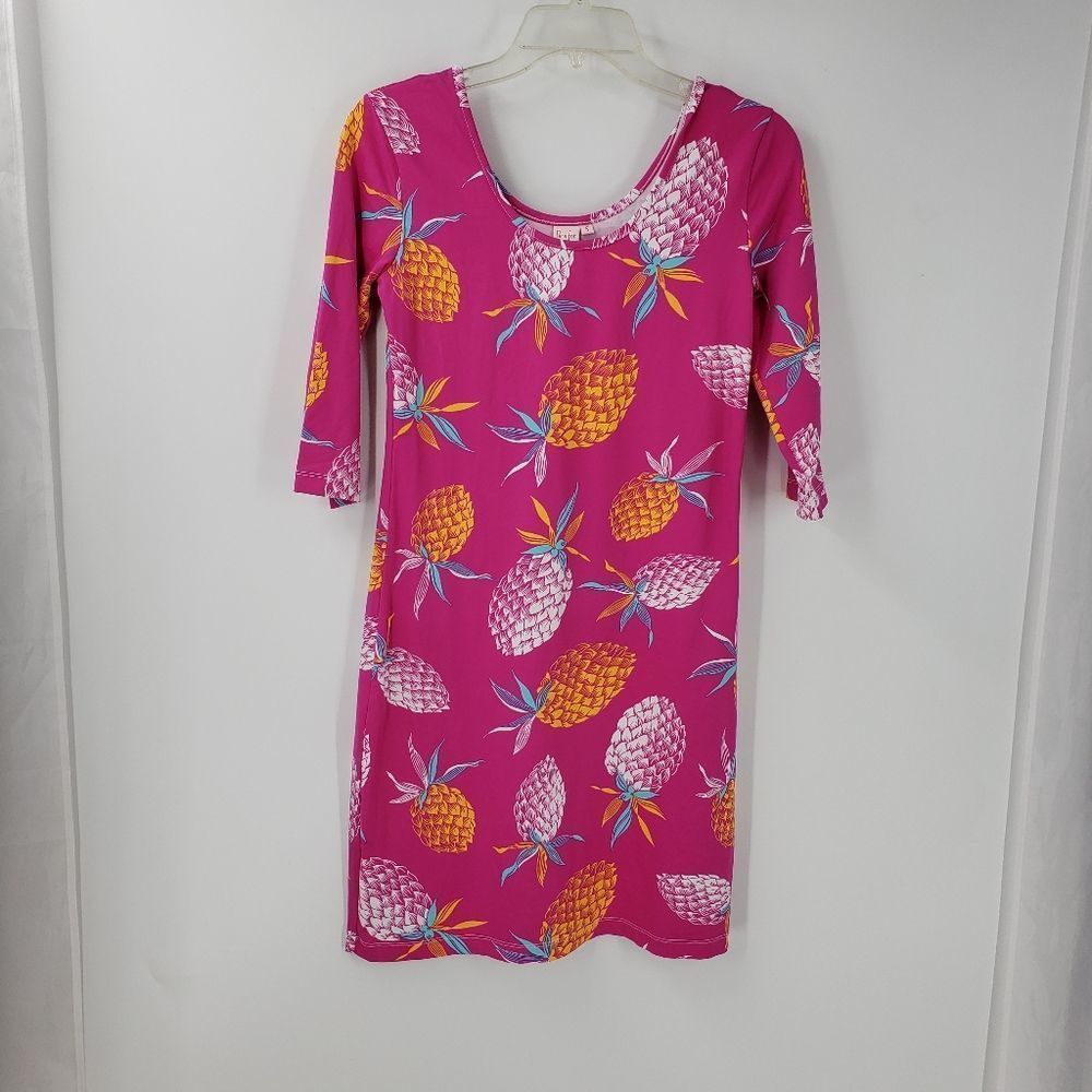 PERSIFOR womens S hot pink pineapple print mini dress